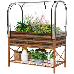 Raised Garden Bed with Cover, Metal Elevated Planter Box with Bottom Shelf and Liner, Black – view 15