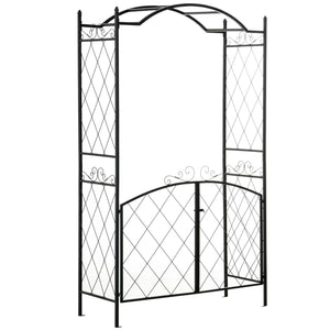 7FT Metal Garden Arch with Gate Climbing Planter Frame Backyard Decor for Vines Morning Glory Black