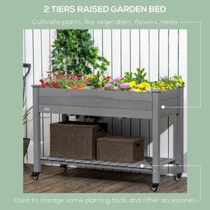 Mobile Raised Garden Bed Elevated Wood Planter Box with Lockable Wheels – view 10