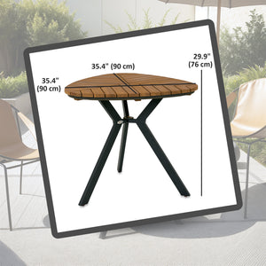 35.4" Outdoor Dining Table with Slatted Acacia Wood Leaf Tabletop, Patio Table with Steel Legs for Garden, Yard, Teak