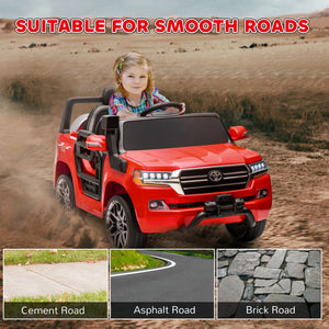 Qaba 12V Toyota LAND CRUISER Licensed Kids Car w/ Remote Control, Four Wheel Spring Suspension, Soft Start, LED Light, Red