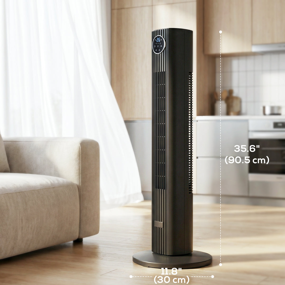 28dB Tower Fan with 12 Speeds and 4 Modes, Standing Floor Fan with 80° Oscillating, 12H Timer, Black