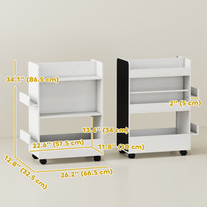 Qaba Kids Bookshelf, Kids Bookcase with Wheels & Blackboard, for Nursery, Kids Room, Playroom, for 3-8 Years