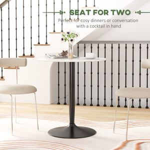 Modern Kitchen Table for 2 People, Round Dining Table with Steel Base for Living Room, Dining Room, White Marble