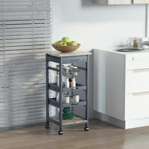 Rolling Kitchen Island Cart, Mobile Utility Storage Cart with Drawer, Wire Storage Basket, Removable Tray – view 7