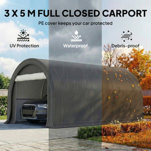 10' x 16' Heavy Duty Portable Carport Tent with Zippered Door, PE Cover for Car, Boat, Motorcycle, Bike – view 10