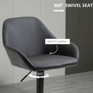 Adjustable Bar Stools Set of 2, Swivel Barstools with Footrest and Back, PU Leather and Steel Round Base, Black