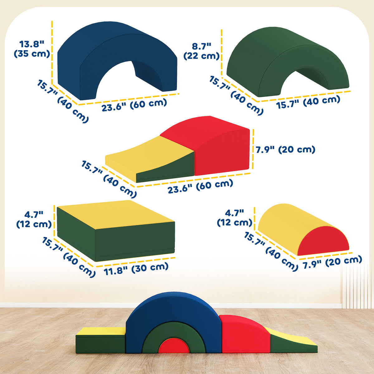 Qaba Toddlers Climbing Toys, 5-Piece Foam Climbing Blocks, Soft Play Set, Indoor for Stacking, Crawling, Sliding