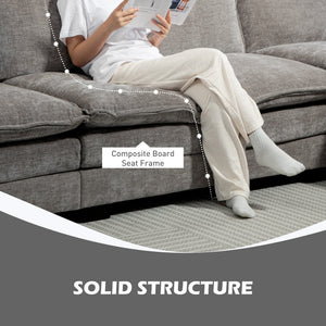 Sofa Couch with Chaise Lounge, Chenille L-shaped Couch with Double-layer Seat Cushion for Living Room, Grey