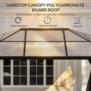 12' x 15' Hardtop Gazebo Canopy with Polycarbonate Roof, Aluminum Frame, Netting, Curtains and Ceiling Hook, Dark Grey