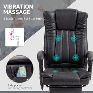 Office Chair 6-point Vibration Massage Chair Micro Fiber Recliner with Retractable Footrest Black – view 5