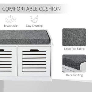 Upholstered Shoe Cabinet Storage Bench with Padded Cushion, with 3 drawer Enough Storage Space Bench Stool for Living Room Entryway Furniture, White
