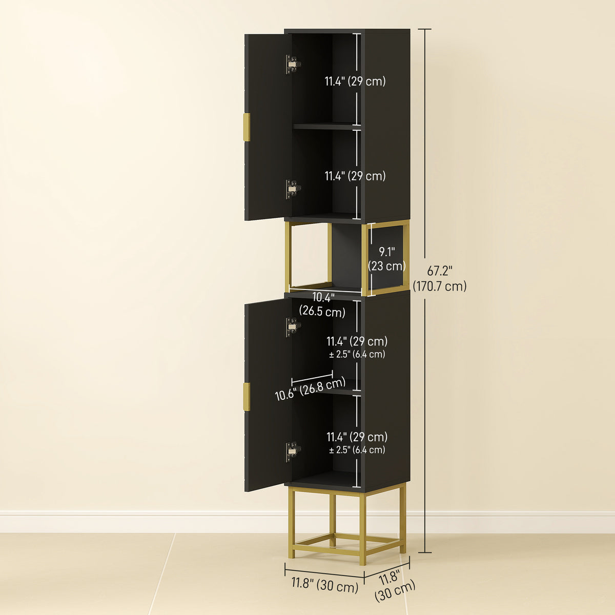 Tall Bathroom Storage Cabinet, Modern Narrow Bathroom Cabinet with Diamond Chevron Pattern and Adjustable – view 2