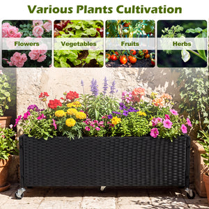 Raised Garden Bed PE Rattan Wicker Patio Planter Box with Liner and Wheels view 7
