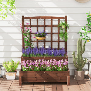 Raised Garden Bed with Trellis 2-tier Wood Planter Box with Drainage Holes-Rustic Brown view 3