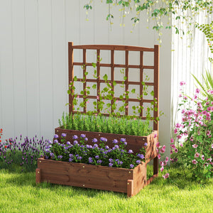 Raised Garden Bed with Trellis 2-tier Wood Planter Box with Drainage Holes-Rustic Brown view 6