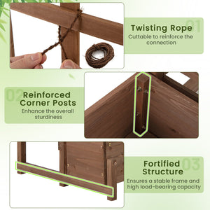 Raised Garden Bed with Trellis 2-tier Wood Planter Box with Drainage Holes-Rustic Brown view 8