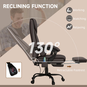 6-Point Vibration Massage Chair, Height Adjustable Reclining Computer Chair with Retractable Footrest, Black – view 12