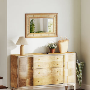 Rattan Decorative Wall Mirror with Wooden Frame for Bathroom and Living Room-Natural view 2
