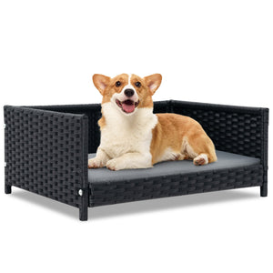 Rattan Dog Bed with Waterproof Soft Cushion for Medium Small Dogs Cats-Gray view 4