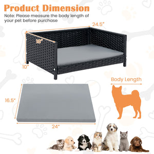 Rattan Dog Bed with Waterproof Soft Cushion for Medium Small Dogs Cats-Gray view 5