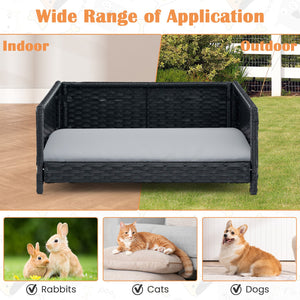 Rattan Dog Bed with Waterproof Soft Cushion for Medium Small Dogs Cats-Gray view 9