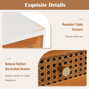 Rattan Nightstand Mid Century Modern Accent Table with Drawer-White view 6