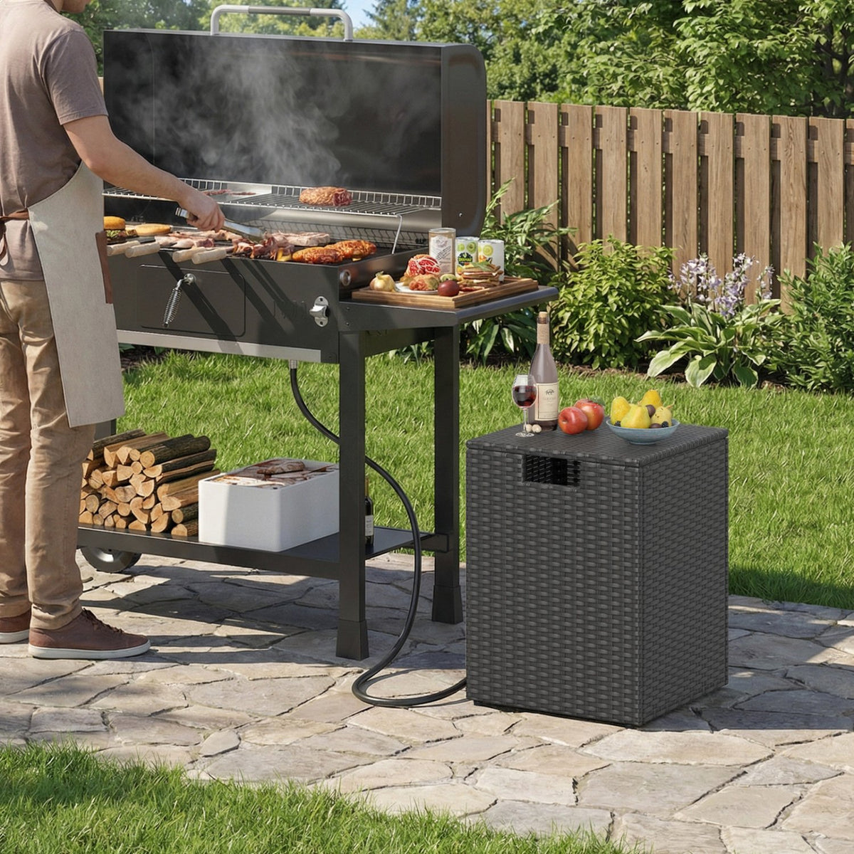 Rattan Propane Tank Cover Patio Hideaway Tank Side Table-Black view 2