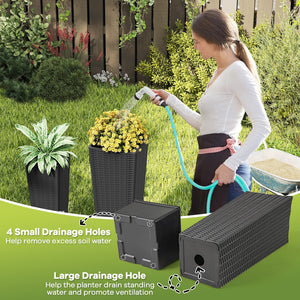 Rattan Tall Planter Set of 2 Outdoor Large Tapered Planters with Removable Inner Trays-Black view 9