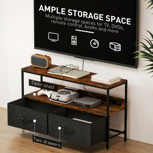 TV Stand with Charging Station, TV Table with 2 Foldable Linen Drawers and Open Shelf for 47 Inch – view 40
