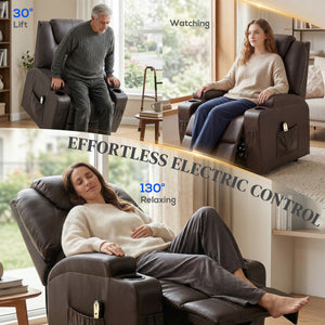 Power Lift Recliner Chair for Elderly, PU Leather Lift Chair with Thick and High Back, Footrest, Remote – view 10
