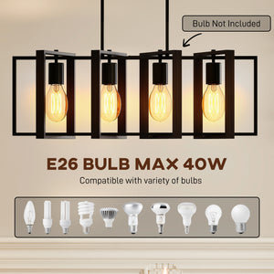 Farmhouse Kitchen Island Lighting, Linear Pendant Light with 4 Rotatable Frames and Adjustable Height, Black – view 4