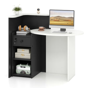 Reception Office Desk with Open Shelf and Lockable Drawer-Black view 4