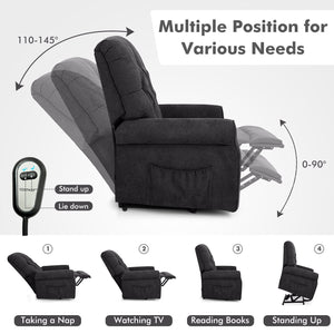 Recliner Chair Sofa for Elderly with Side Pocket and Remote Control-Black view 8