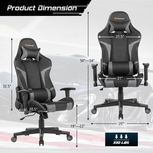 Reclining Swivel Massage Gaming Chair with Lumbar Support-Gray view 4
