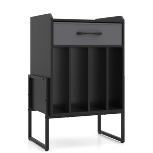 Record Player Stand with Drawer and Record Holder-Black view 4