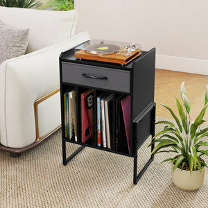Record Player Stand with Drawer and Record Holder-Black view 5