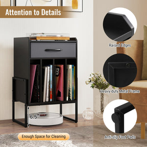Record Player Stand with Drawer and Record Holder-Black view 6