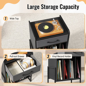Record Player Stand with Drawer and Record Holder-Black view 7