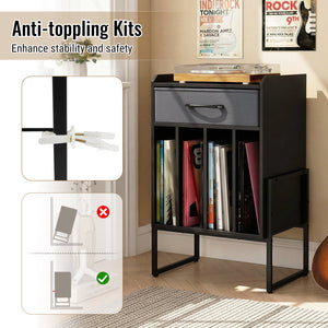 Record Player Stand with Drawer and Record Holder-Black view 8