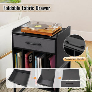 Record Player Stand with Drawer and Record Holder-Black view 9