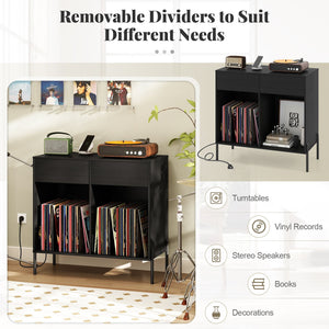 Record Player Stand with Power Outlets Double Wide Turntable Stand Vinyl Record Storage Table-Black view 8