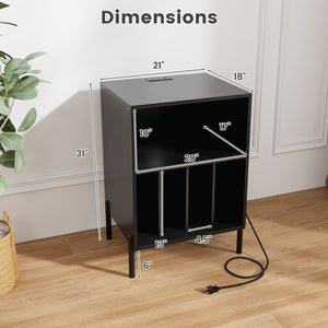 Record Player Stand with Record Storage Shelf and Charging Station-Black view 5
