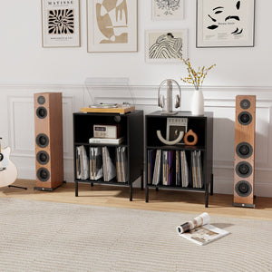 Record Player Stand with Record Storage Shelf and Charging Station-Black view 6