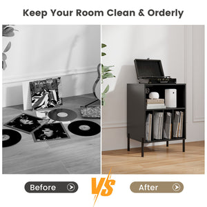 Record Player Stand with Record Storage Shelf and Charging Station-Black view 9