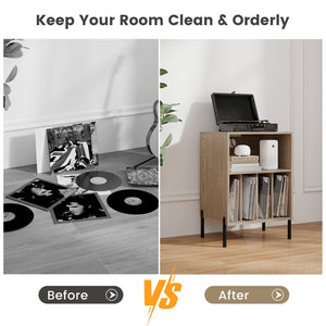 Record Player Stand with Record Storage Shelf and Charging Station-Natural view 8