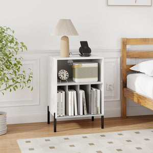 Record Player Stand with Record Storage Shelf and Charging Station-White view 2