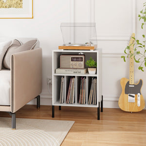 Record Player Stand with Record Storage Shelf and Charging Station-White view 3