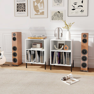 Record Player Stand with Record Storage Shelf and Charging Station-White view 6