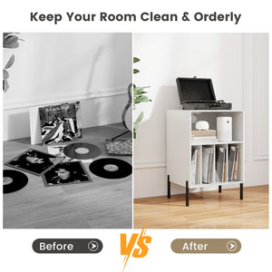 Record Player Stand with Record Storage Shelf and Charging Station-White view 7